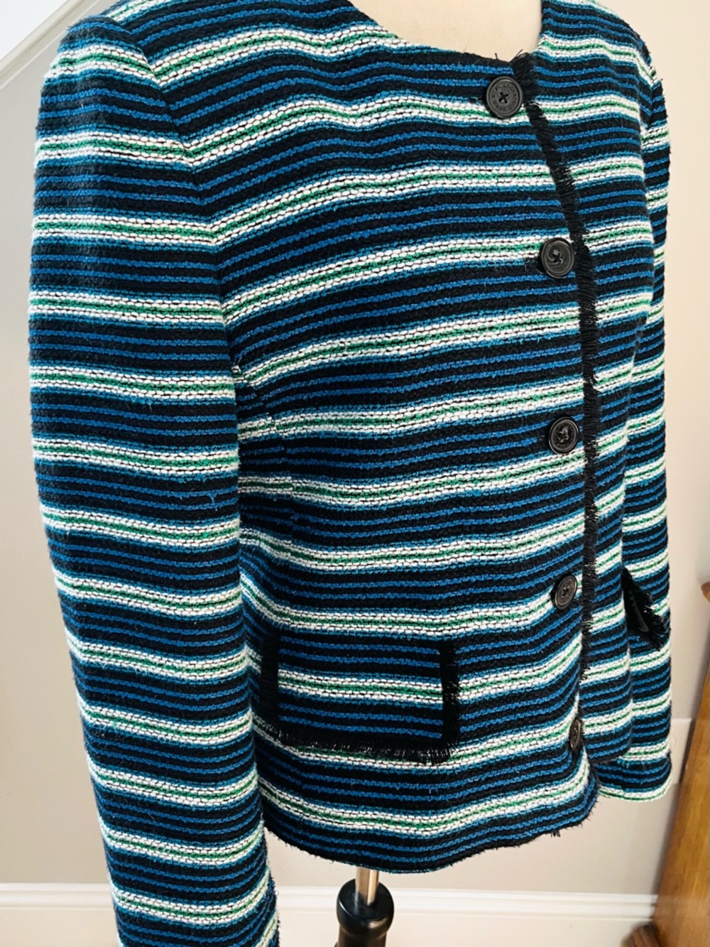 KARL LAGERFELD Paris Jacket/Blazer Stripes Fringe Logo Buttons Size Large-14